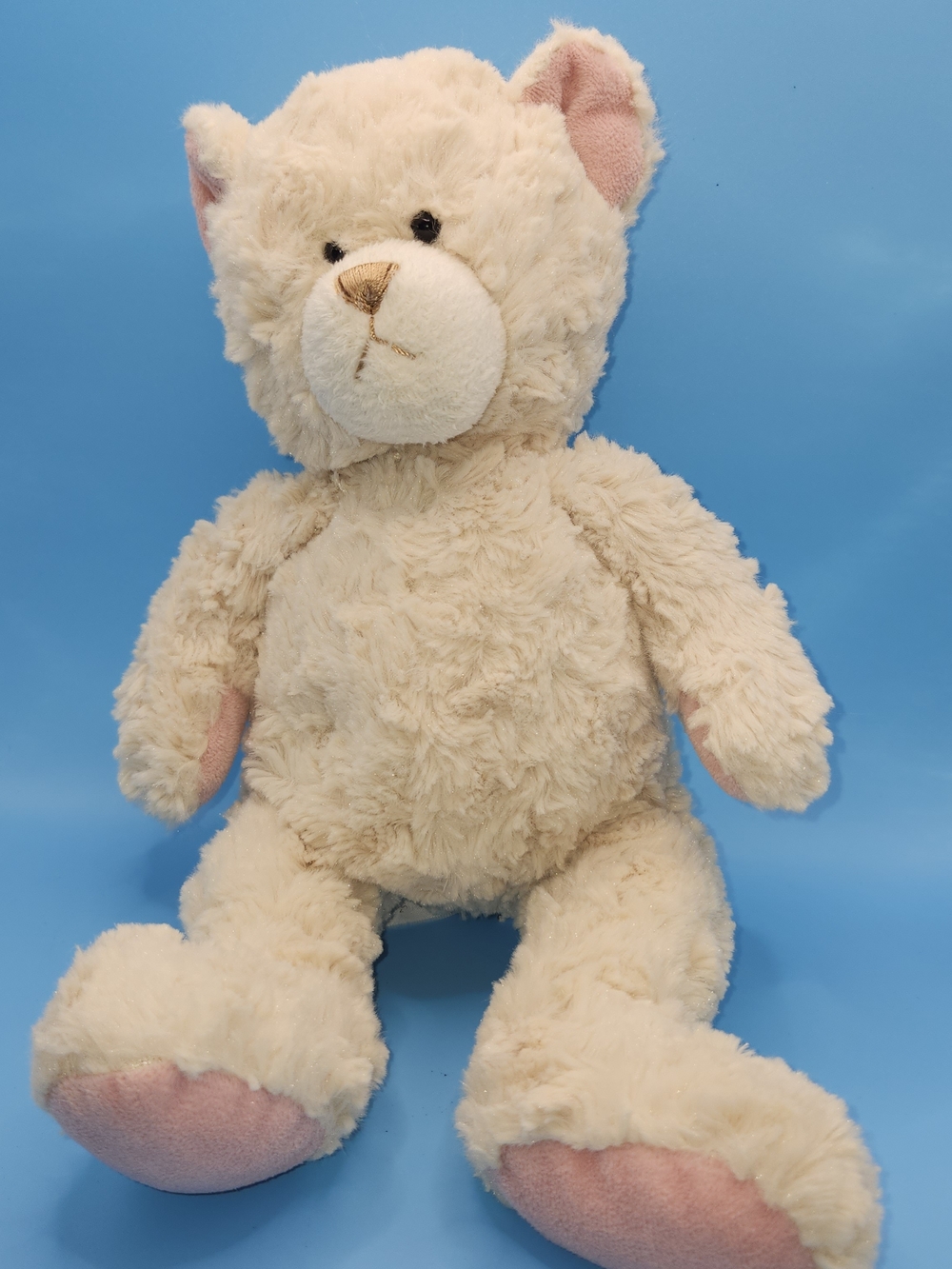 Ganz Cottontail Teddy Bear Plush Crm Curly Fur Gold Nose Pink Accents 12"Retired